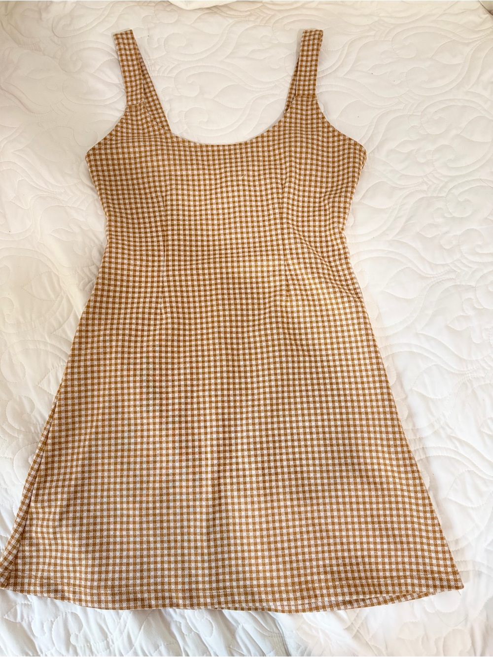 Forever 21 Brown Gingham Knit Pinafore Mini Dress Small